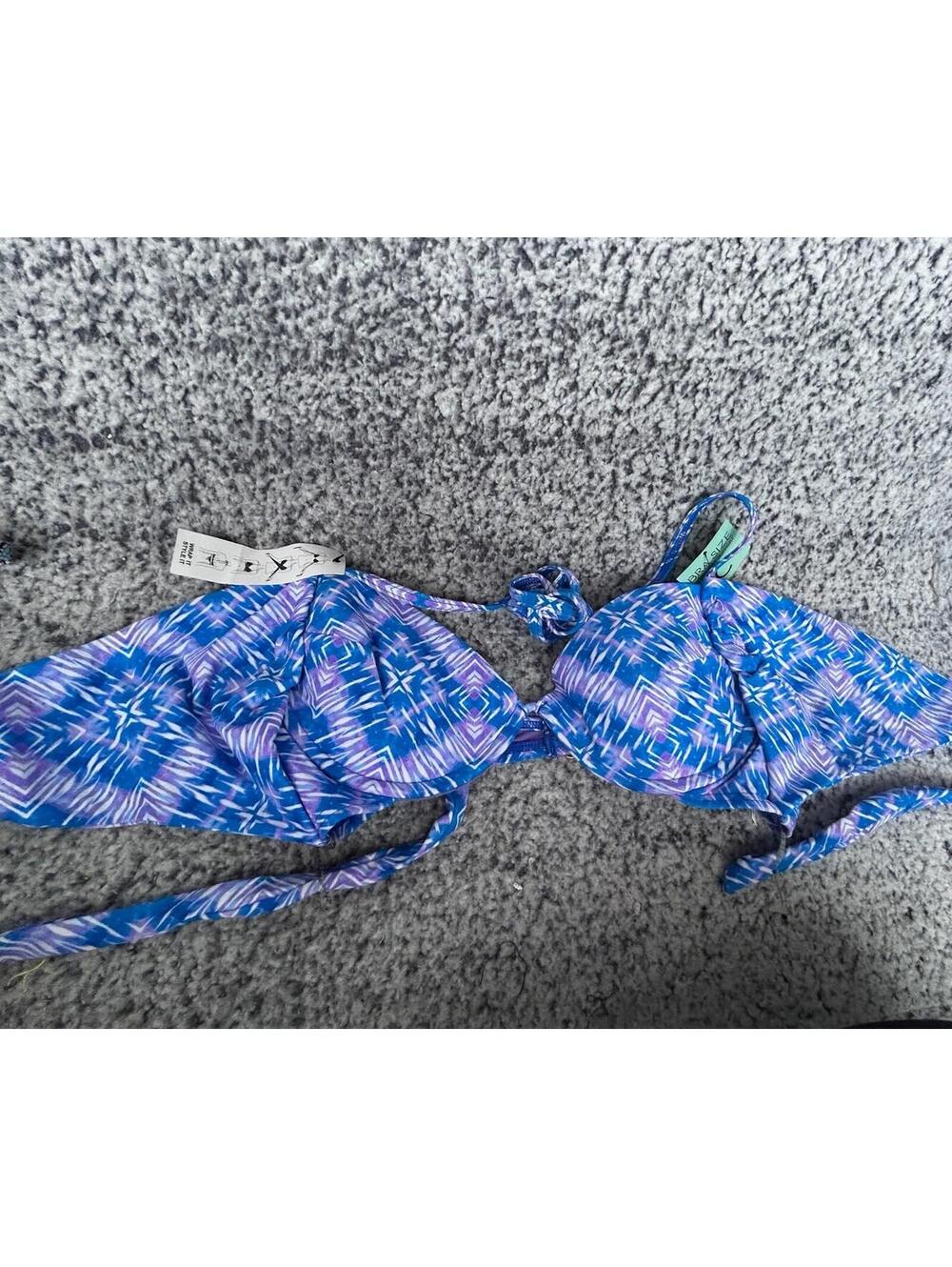 Sun Dazed Indigo-Go Stone Halter Bikini Top 34C NWT Blue Purple Wrap Swim